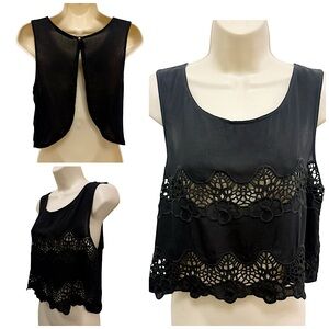 ANTHROPLOGIE DOLCIE WOMENS BLACK SLEEVELESS EYELET OPEN BACK CROPPED TANK M NEW